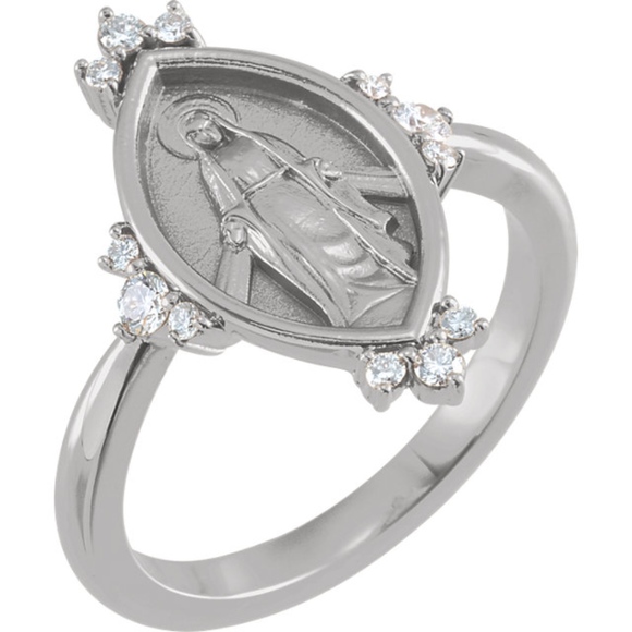 Jewelry - Diamond Miraculous Medal Ring Sterling Silver